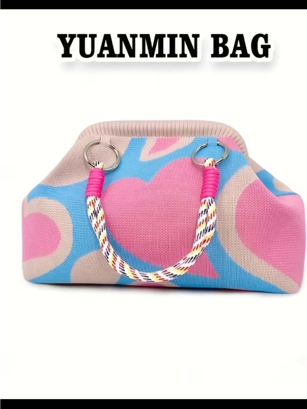 Affordable Fashion Finds Pink, Blue & Beige Heart Tote